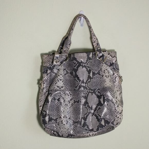 Cynthia Rowley Black Gray Snakeskin print all Leather bag With Shoulder Strap - Picture 7 of 16